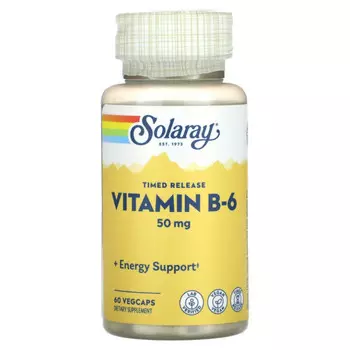 Solaray, Timed Release, витамин B6, 50 мг, 60 растительных капсул