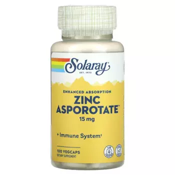 Solaray, Улучшенное усвоение, аспоротат цинка, 15 мг, 100 растительных капсул