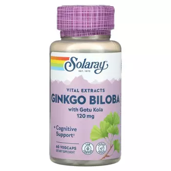 Solaray, Vital Extracts, гинкго билоба с готу кола, 120 мг, 60 растительных капсул