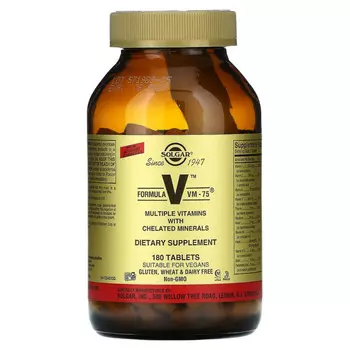 Solgar, Formula VM-75, комплексные витамины с микроэлементами в хелатной форме, 180 таблеток