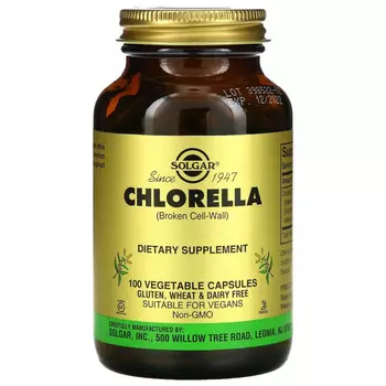 Solgar, хлорелла (с разрушенной клеточной оболочкой), 100 вегетарианских капсул