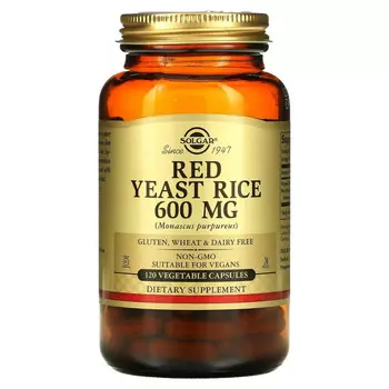 Solgar, Красный дрожжевой рис, 600 мг, 120 вегетарианских капсул