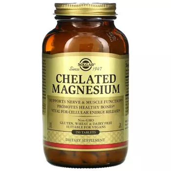 Solgar, магний в хелатной форме, 250 таблеток