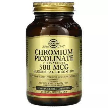 Solgar, пиколинат хрома, 500 мкг, 120 вегетарианских капсул