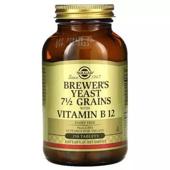 Solgar, пивные дрожжи, зерна 7 1/2 с витамином B12, 250 таблеток