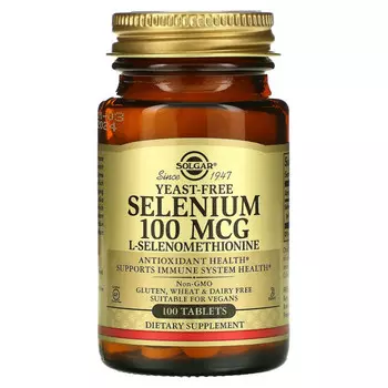 Solgar, селен, бездрожжевой, 100 мкг, 100 таблеток