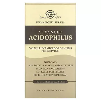 Solgar, улучшенный ацидофилус, 100 вегетарианских капсул