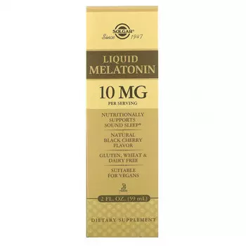Solgar, Жидкий мелатонин, натуральный ароматизатор со вкусом черешни, 10 мг, 59 мл (2 жидких унции)