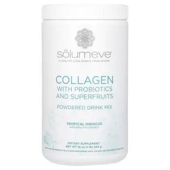 Solumeve, смесь для приготовления напитка с коллагеном, пробиотиками и суперфруктами, со вкусом тропических фруктов и гибискуса, 454 г (16 унций)