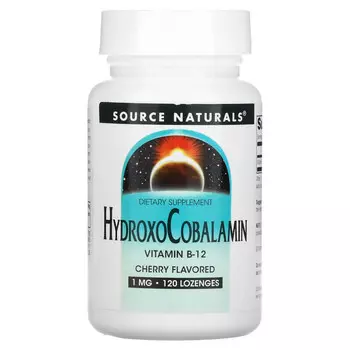 Source Naturals, Гидроксокобаламин, витамин B12, пастилки со вкусом вишни, 1 мг, 120 таблеток