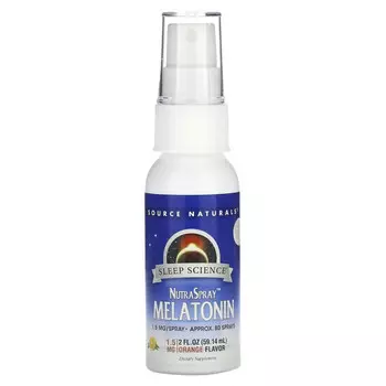 Source Naturals, Sleep Science, NutraSpray, мелатонин, апельсиновый вкус, 1,5 мг, 59,14 мл (2 жидк. Унции)