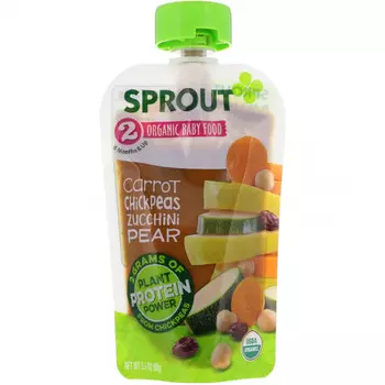 Sprout Organic, Детское питание, этап 2, морковь, нут, цуккини и груша, 99 г