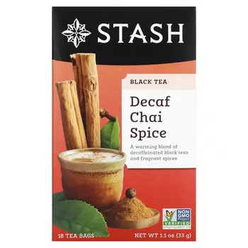 Stash Tea, Black Tea, чай без кофеина со специями, 18 чайных пакетиков, 33 г (1,1 унции)