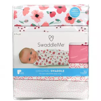 Summer Infant, SwaddleMe, Original Swaddle, Small Medium, 0-3 Months, Floral, 5 Pack