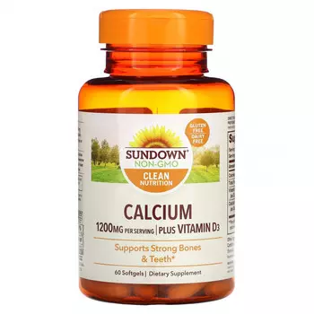 Sundown Naturals, Кальций, плюс витамин D3, 600 мг, 60 мягких таблеток