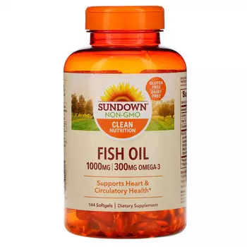 Sundown Naturals, рыбий жир, 1000 мг, 144 капсулы