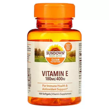 Sundown Naturals, Витамин E, 180 мг (400 МЕ), 100 мягких таблеток