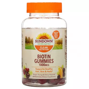 Sundown Naturals, Жевательные мармеладки с биотином, со вкусом винограда, апельсина и вишни, 1000 мкг, 130 жевательных таблеток
