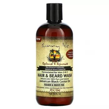 Sunny Isle, Средство для мытья волос и бороды для мужчин 2-N-1 с ямайским черным касторовым маслом, 12 жидких унций