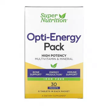 Super Nutrition, Opti-Energy Pack, мультивитамины и минералы, без железа, 30 пакетиков
