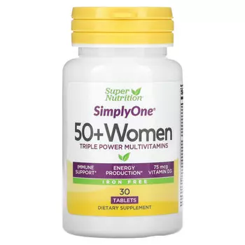 Super Nutrition, SimplyOne, мультивитаминная добавка тройного действия для женщин старше 50 лет, без железа, 30 таблеток