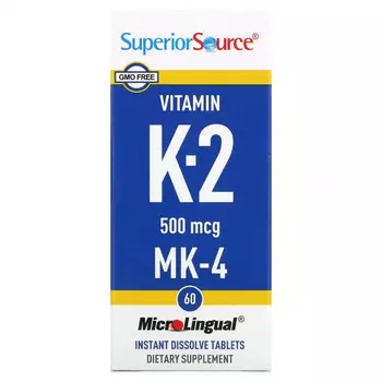 Superior Source, витамин K2, 500 мкг, 60 быстрорастворимых таблеток MicroLingual