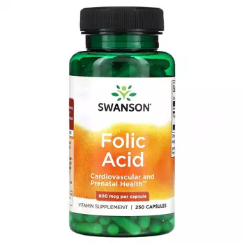 Swanson, Фолиевая кислота, 800 мкг, 250 капсул