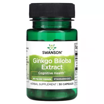 Swanson, Экстракт гинкго билоба, стандартизированный, 60 мг, 30 капсул