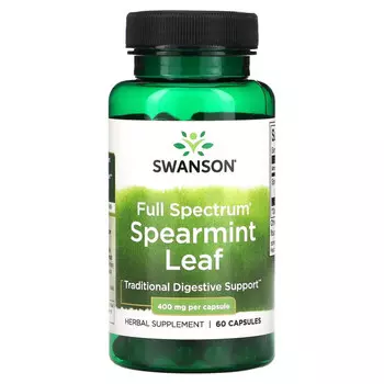 Swanson, Листья мяты кудрявой полного спектра, 400 мг, 60 капсул