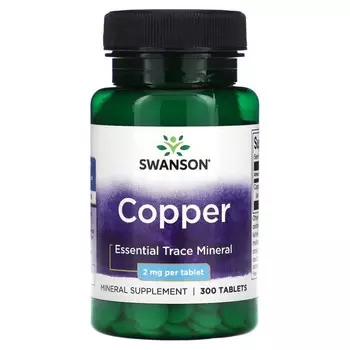 Swanson, Медь, 2 мг, 300 таблеток