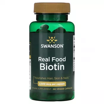 Swanson, Натуральный пищевой биотин, 2500 мкг, 90 растительных капсул