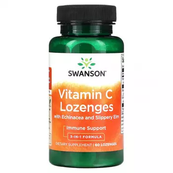 Swanson, Пастилки с витамином С с эхинацеей и вязом, 60 пастилок