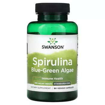 Swanson, Сине-зеленые водоросли спирулина, 500 мг, 90 растительных капсул