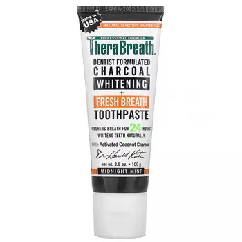 TheraBreath, Отбеливающий уголь + зубная паста Fresh Breath, Midnight Mint, 3,5 унции (100 г)