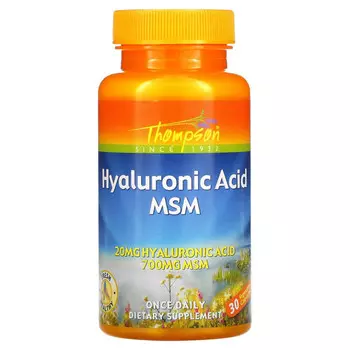 Thompson, гиалуроновая кислота и МСМ, 30 вегетарианских капсул