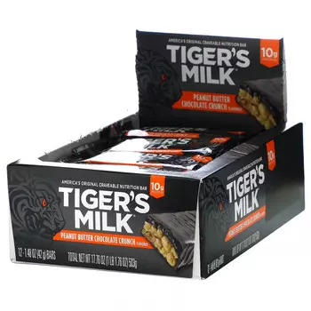 Tiger's Milk, Nutrition Bar, Хрустящий шоколад с арахисовой пастой, 12 батончиков, 42 г (1,48 унции)