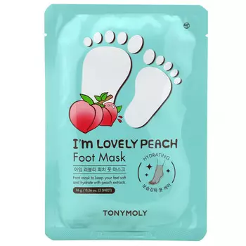Tony Moly, I'm Lovely Peach, маска для ног, 2 шт., 16 г (0,56 унции)