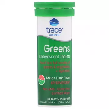Trace Minerals ®, Greens, шипучие таблетки, со вкусом дыни и лайма, 10 таблеток