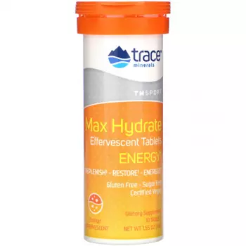 Trace Minerals ®, Max Hydrate Energy, шипучие таблетки, апельсин, 44 г (1,55 унции)