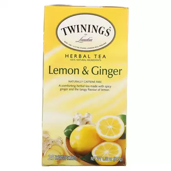 Twinings, Травяной чай, без кофеина, лимон и имбирь, 20 пакетиков, 1,32 унции (37,5 г)