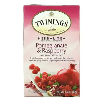 Twinings, травяной чай, гранат и малина, без кофеина, 20 чайных пакетиков, 40 г (1,41 унции)