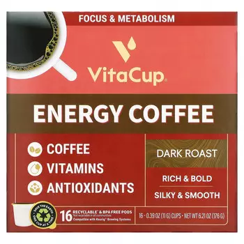 VitaCup, Energy Coffee, темная обжарка, 16 чашек по 11 г (0,39 унции)