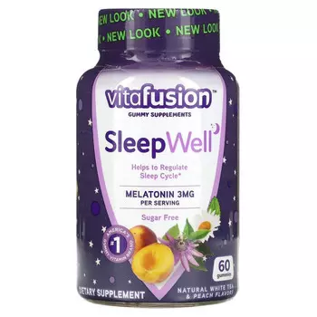 VitaFusion, SleepWell, поддержка сна для взрослых, натуральный белый чай и персик, 60 жевательных таблеток