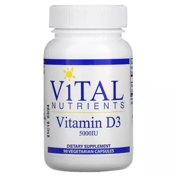 Vital Nutrients, Витамин D3, 5000 МЕ, 90 вегетарианских капсул