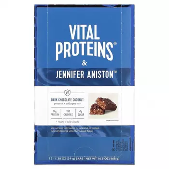 Vital Proteins, Батончик с протеином и коллагеном, темный шоколад и кокос, 12 батончиков по 39 г (1,38 унции)