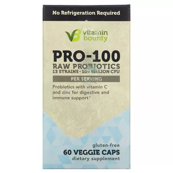 Vitamin Bounty, PRO-100 необработанные пробиотики, 100 млрд КОЕ, 60 растительных капсул