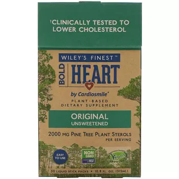 Wiley's Finest, Bold Heart by Cardiosmile, оригинальный несладкий, 30 пакетиков в виде жидких стиков по 10,5 мл (0,36 жидк. Унции)