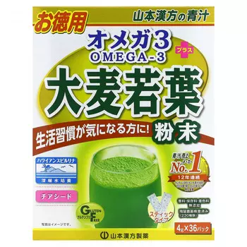 Yamamoto Kanpoh, Порошок из молодых ростков ячменя с омега-3, 36 пакетиков, 4 г (0,14 унции)