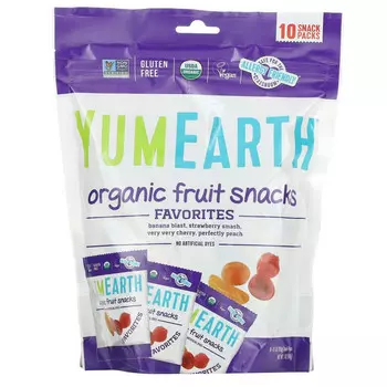 YumEarth, органические фруктовые снеки, ассорти любимых вкусов, 10 упаковок по 19,8 г (0,7 унции)