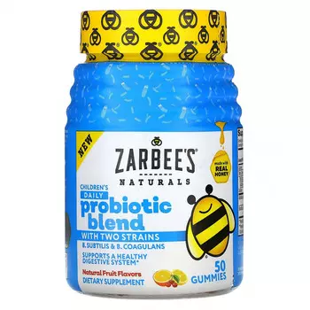 Zarbee's, Смесь пробиотиков для детей на каждый день, два штамма, натуральный фруктовый вкус, 50 жевательных таблеток